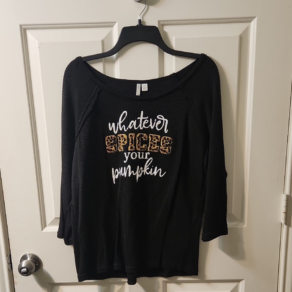 Cato Black Top with Leopard and White Text
